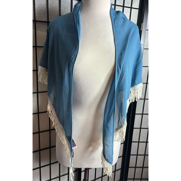 Lacy Afternoon by Shell Kepler Blue Floral Embroidered Shawl - Picture 1 of 7